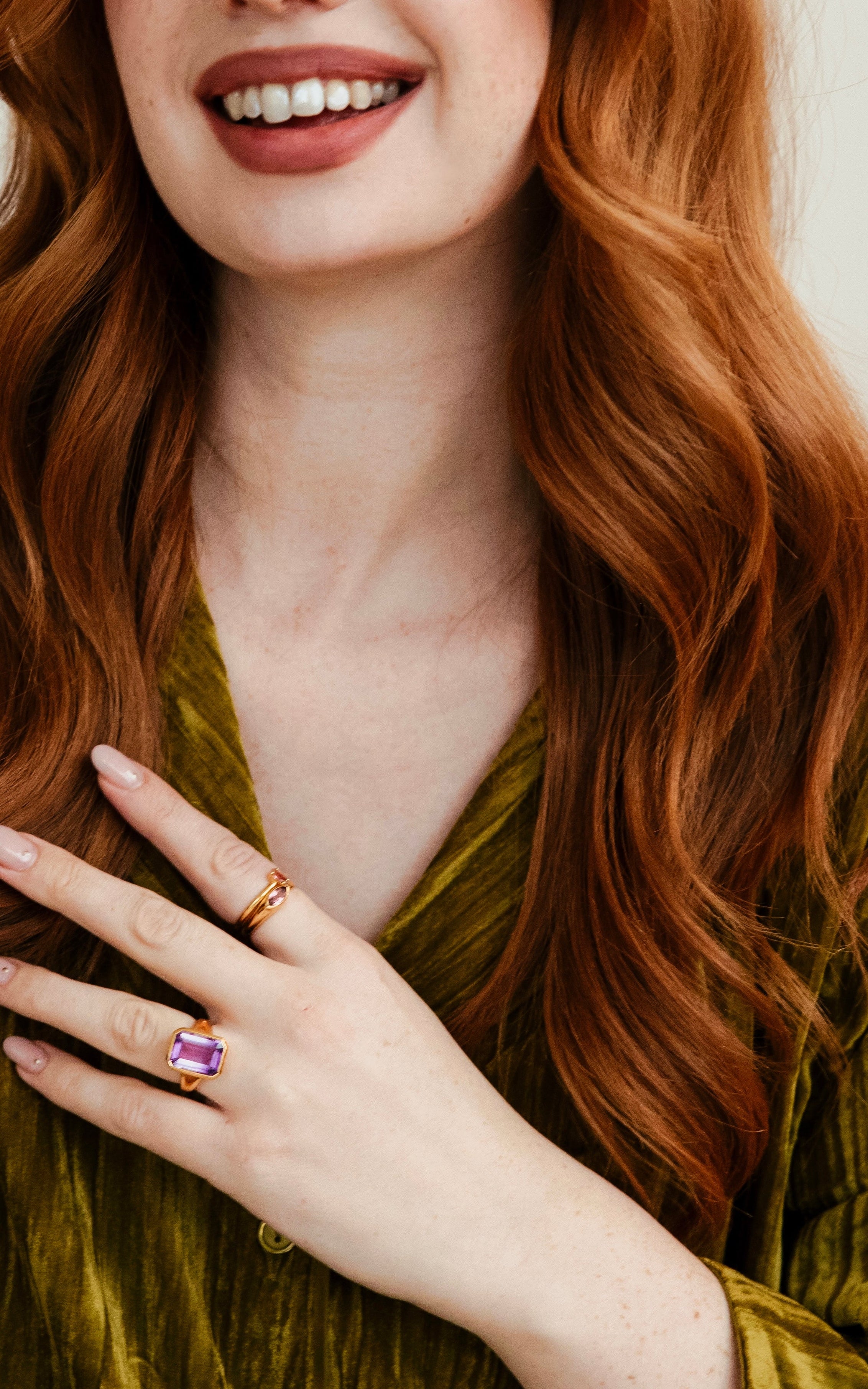 I am Grounded - Emerald cut Amethyst/Smokey Quartz 18K