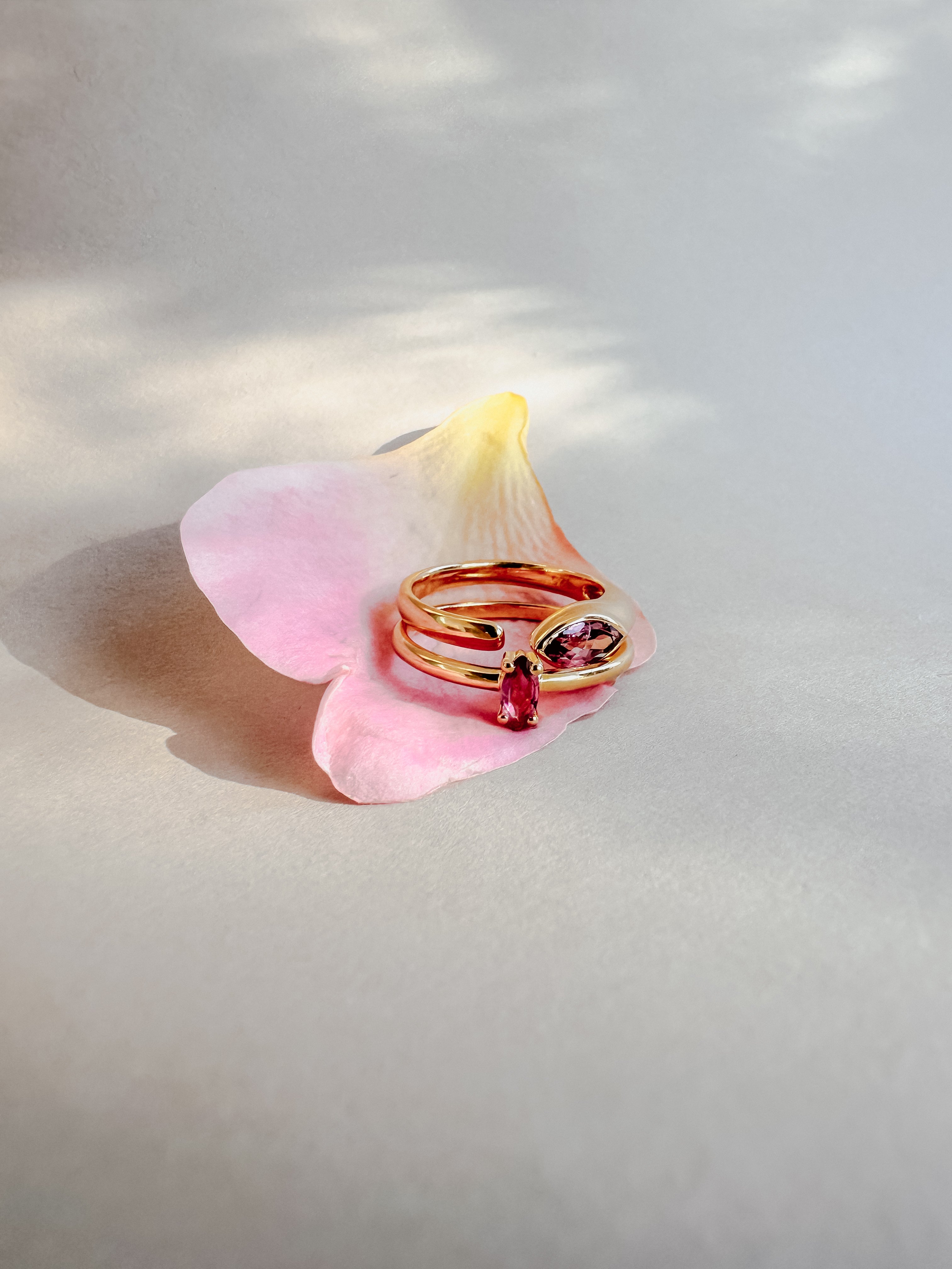 I am Loved ring stacking set - Pink Tourmaline 18K