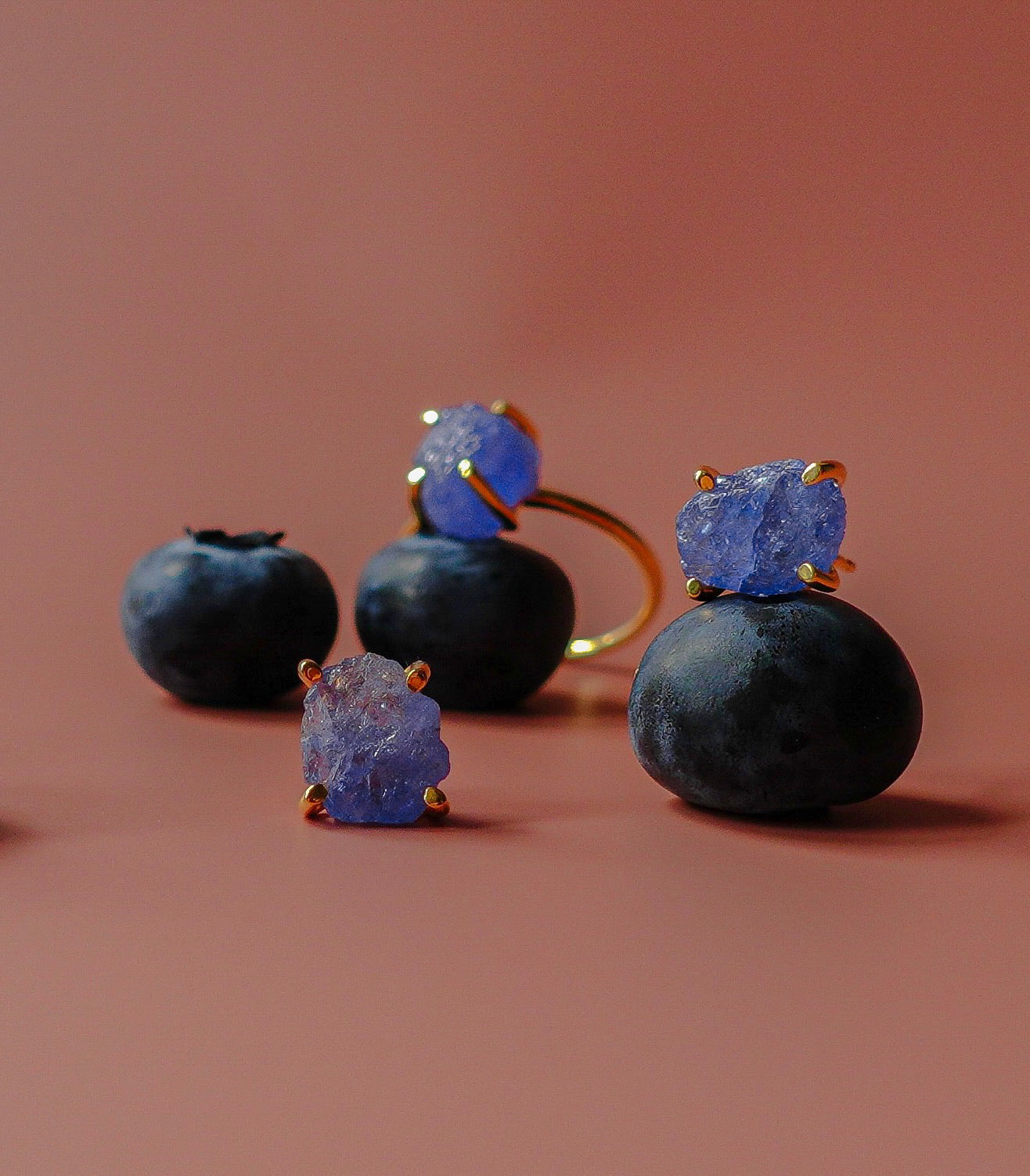 Violet Earrings - Raw Tanzanite 18K Gold Vermeil or Sterling Silver 925