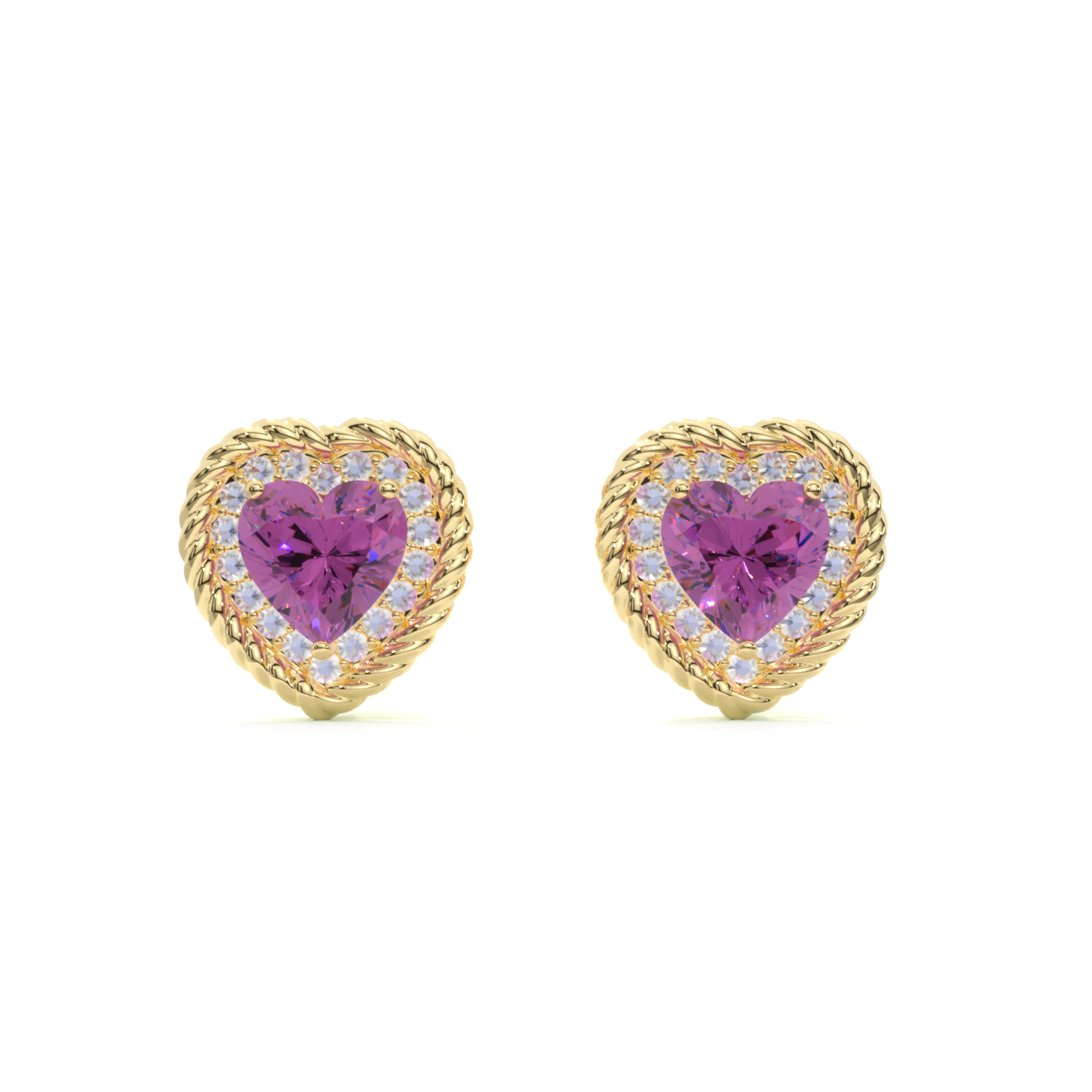 CLEO Earrings - Heartshaped Amethyst and Rainbow Moonstone 18K