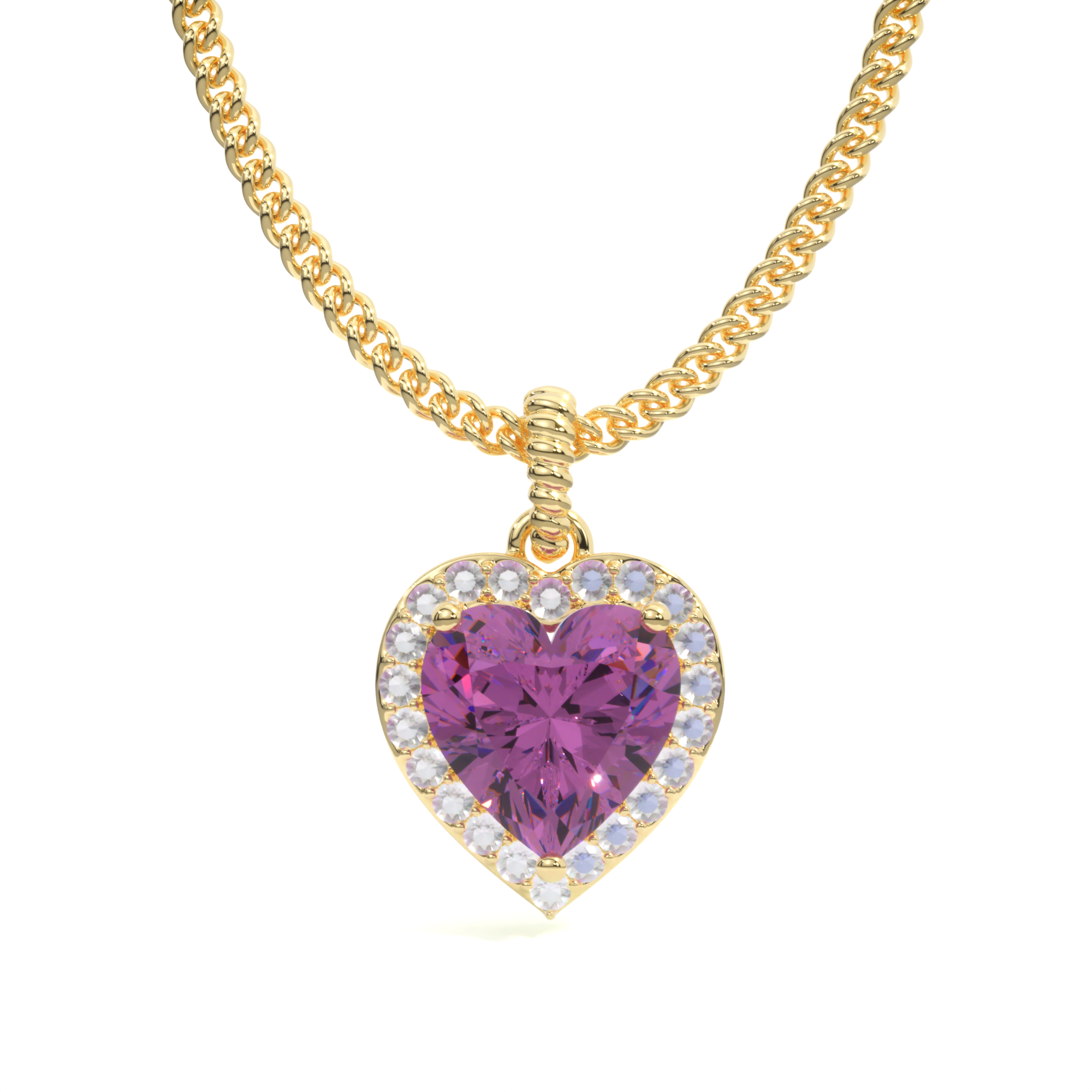 CLEO Necklace - Heartshaped Amethyst and Rainbow Moonstone 18K