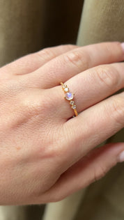 Cloudy - Dainty Moonstone Ring and White Topaz 18K