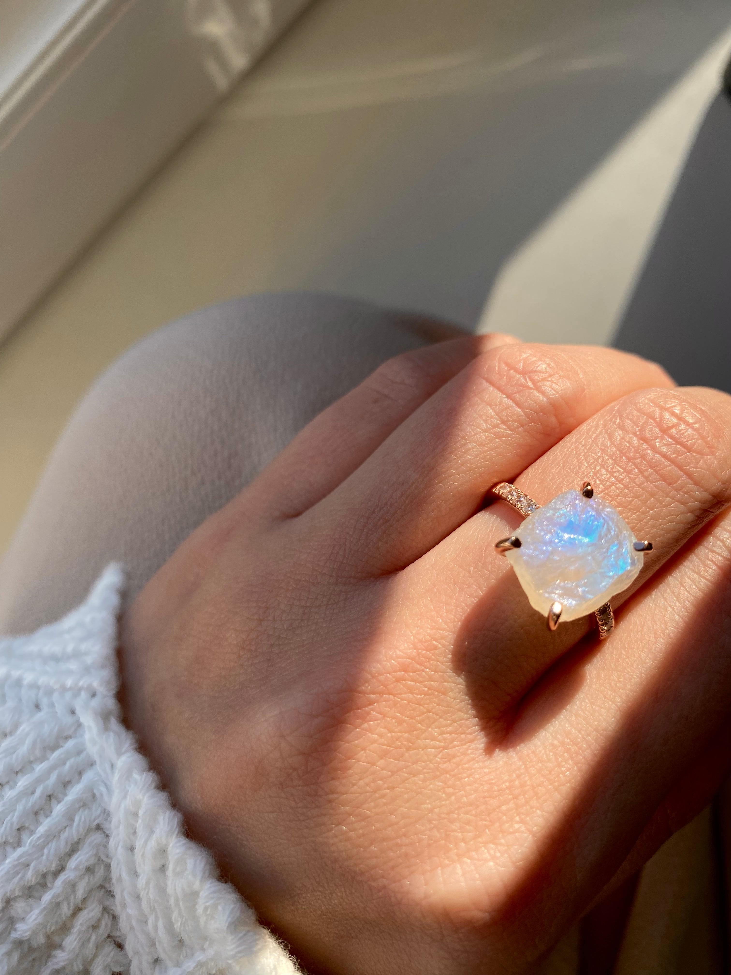 Stellar - Raw Moonstone & White Topaz 18K