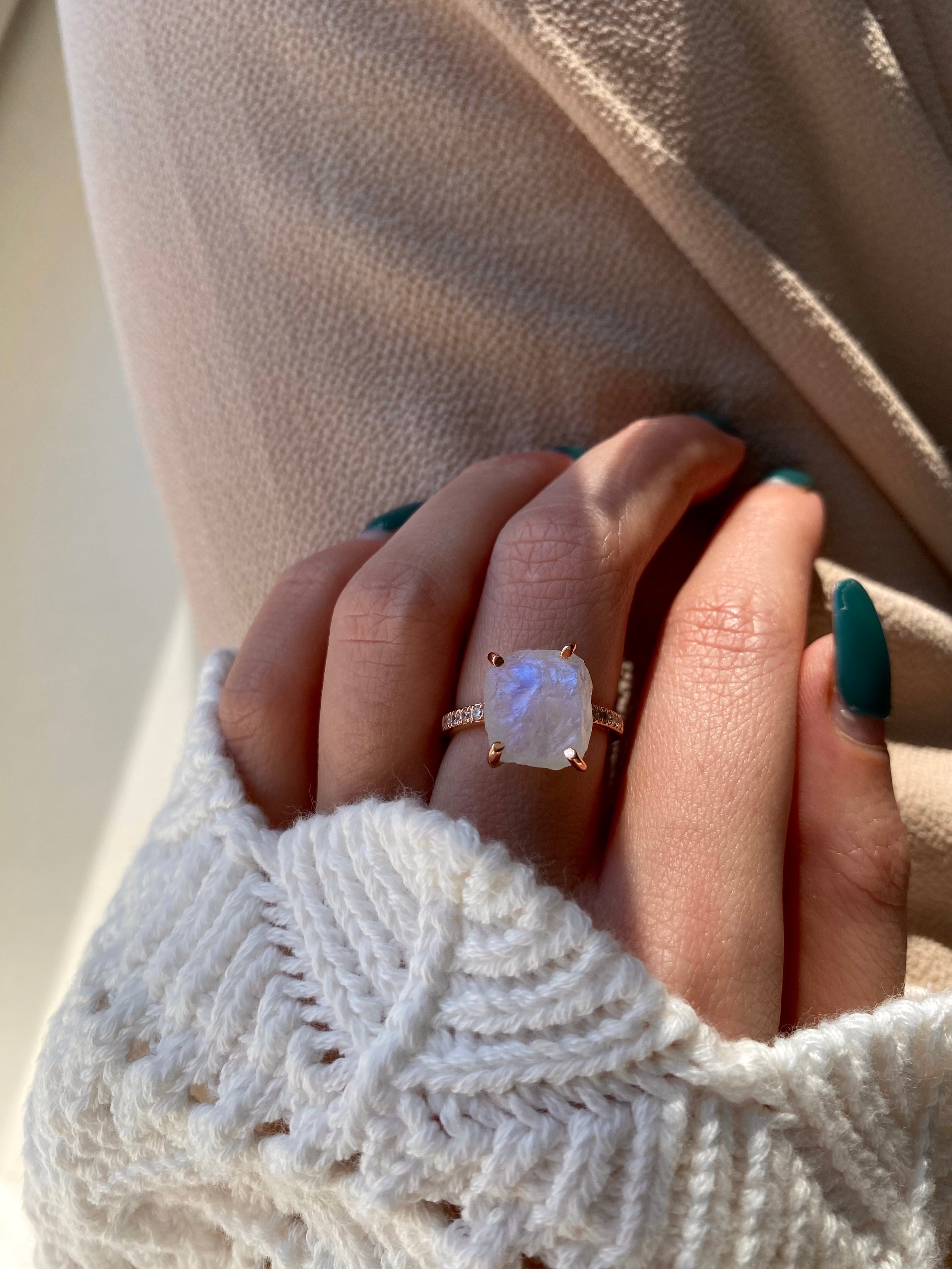 Stellar - Raw Moonstone & White Topaz 18K